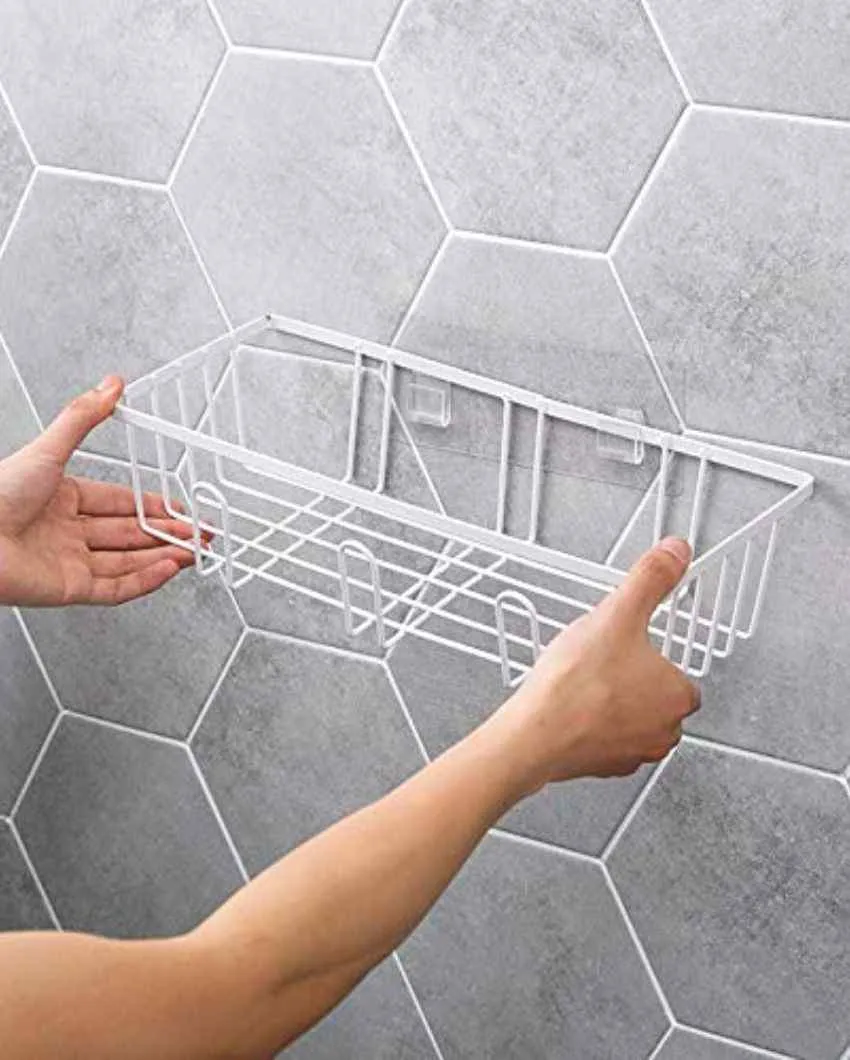 Aesthetic White Metal Wall Mounted Storage Shelf | 12 x 6 x 3 inches