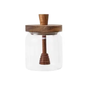 Aqua Borosilicate Glass Honey Pot with Acacia Lid Clear