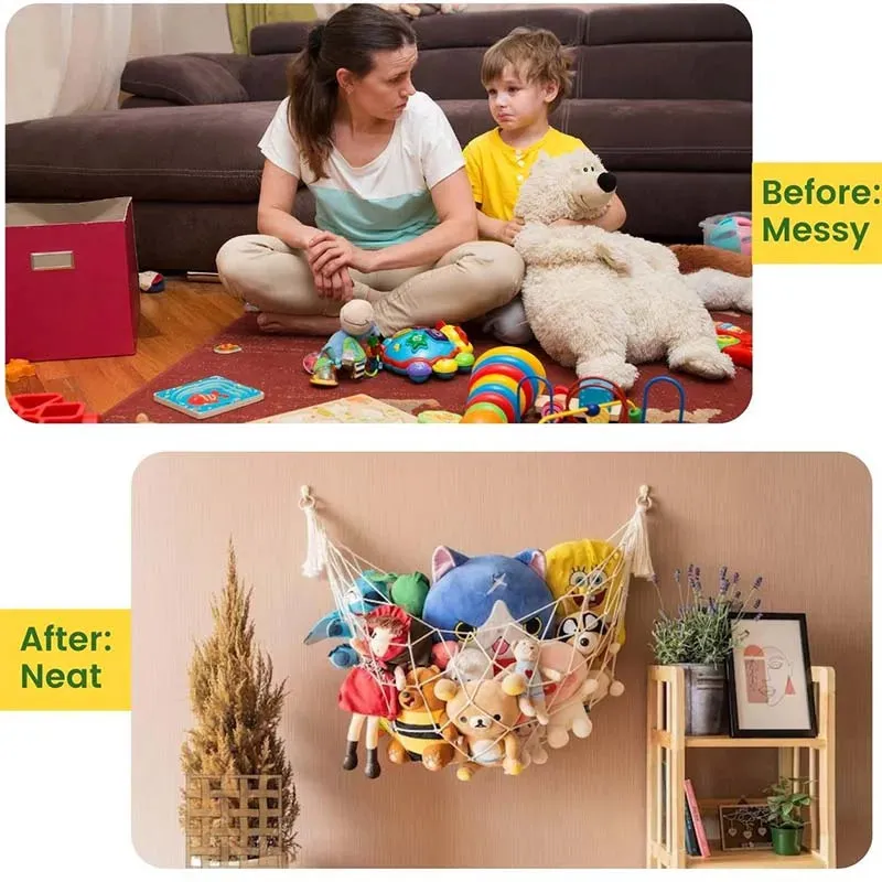 Classic Stuffed Animal Toy Hammock | Hanging Cotton Organizer Storage | Wall Shelf