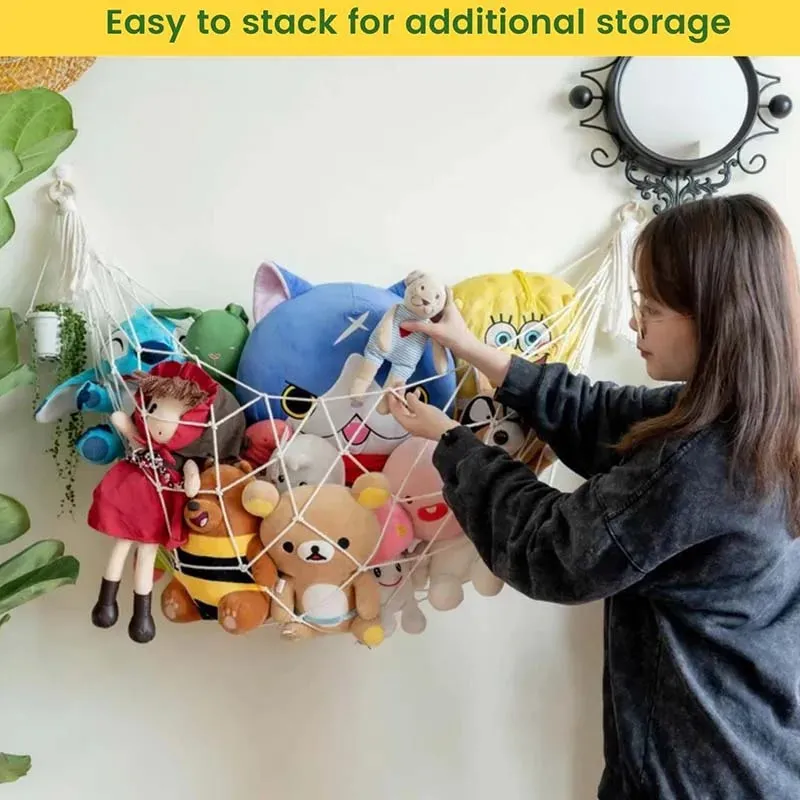 Classic Stuffed Animal Toy Hammock | Hanging Cotton Organizer Storage | Wall Shelf