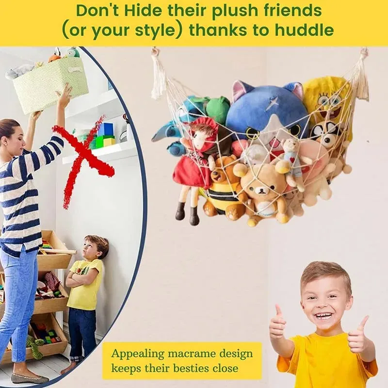 Classic Stuffed Animal Toy Hammock | Hanging Cotton Organizer Storage | Wall Shelf