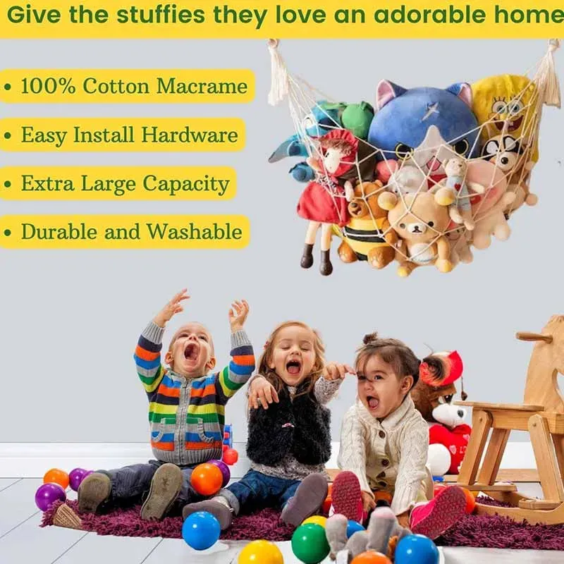 Classic Stuffed Animal Toy Hammock | Hanging Cotton Organizer Storage | Wall Shelf