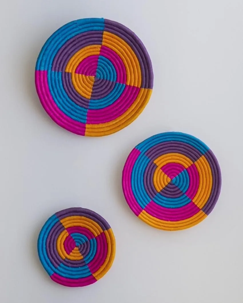Colorful Handcrafted Sabai Grass Home Décor Wall Art | Set of 3