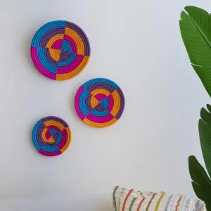 Colorful Handcrafted Sabai Grass Home Décor Wall Art | Set of 3