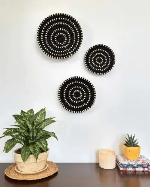 Midnight Swirls Sabai Grass Wall Decor Baskets | Set Of 3 | 8,10,12 inches